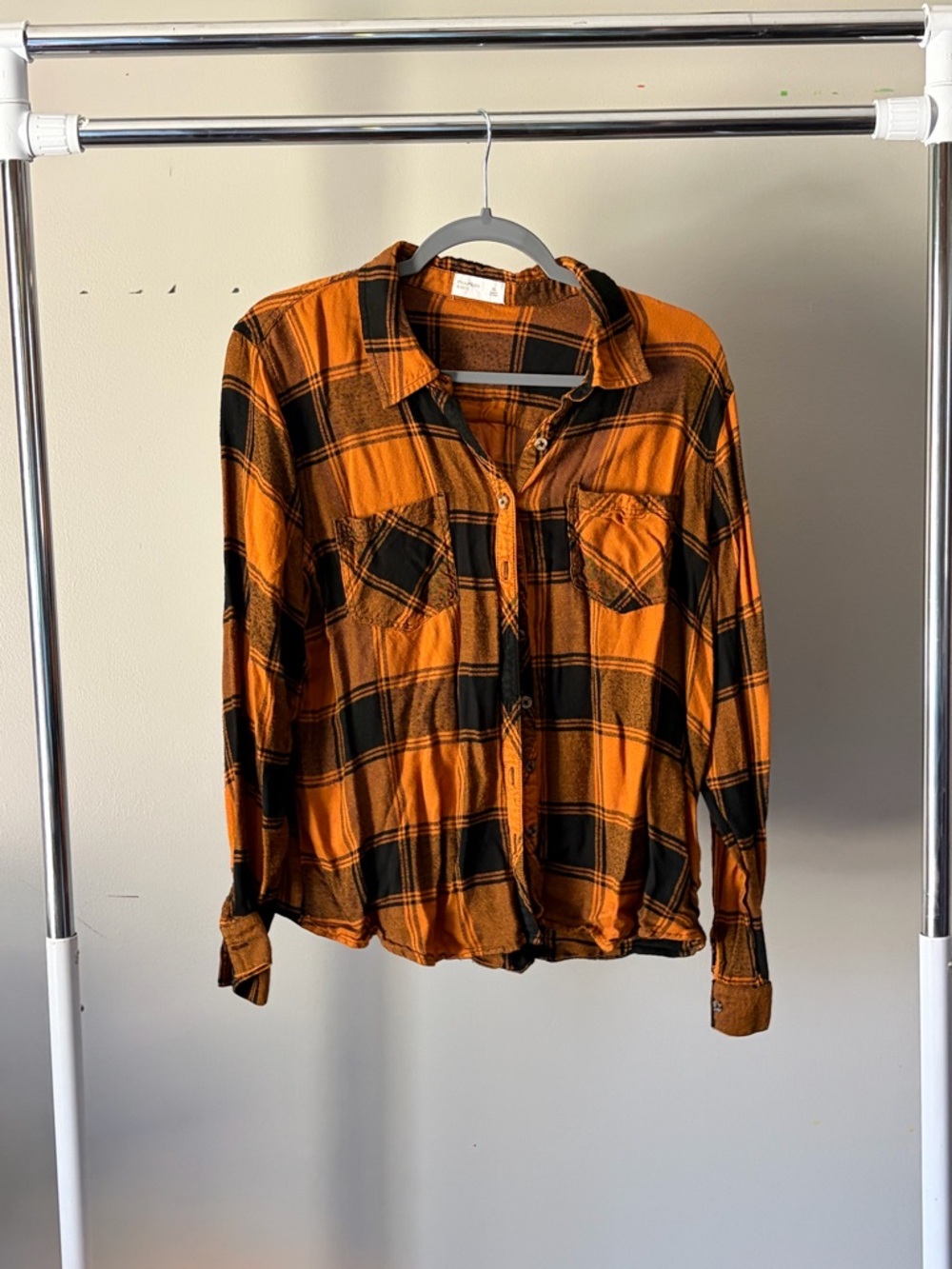 Maurices Orange and Black Plaid Shirt
